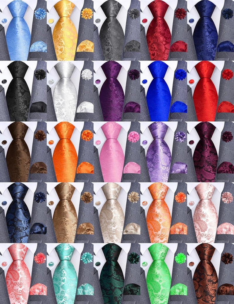 GUSLESON 3.15"（8cm） Mens Paisley Tie and Lapel Pin Necktie Hankerchief Cufflinks Set for Men - Image 5